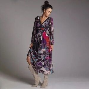 NWT Anthropologie LET ME BE Floral Midi Dress SZ XS